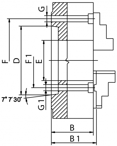 3-Backenspannfutter DIN 55026 Zeichnung